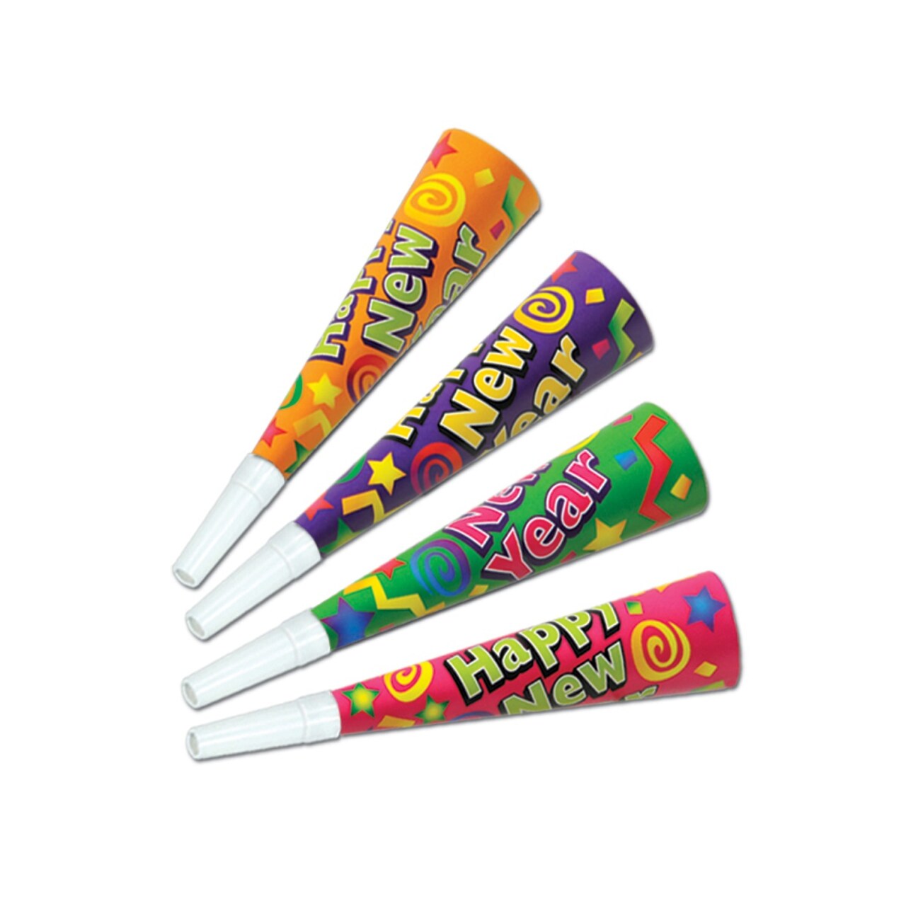 Beistle Club Pack of 100 Multi-Colored New Year's Eve Color-Brite Trumpet Horn Party Favors 9"